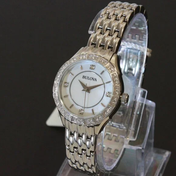 Bulova Ladies Crystal Bezel Watch MOP Dial Crystal Indicese 27mm - Picture 4 of 13